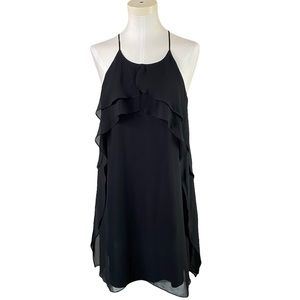 BCBGMAXAZRIA black ruffle spaghetti strapped chiffon 100% polyester dress size S